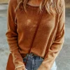 Outlet Dear-Lover Textured Round Neck Long Sleeve Top Brown