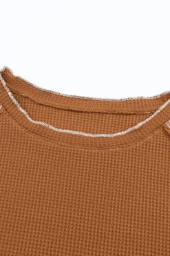Outlet Dear-Lover Textured Round Neck Long Sleeve Top Brown