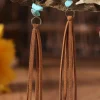 Fashion Dear-Lover Turquoise Tassel Drop Earrings Brown
