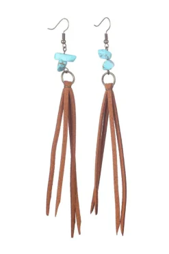 Fashion Dear-Lover Turquoise Tassel Drop Earrings Brown