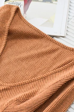 Outlet Dear-Lover U Neck Textured Long Sleeve Top Brown