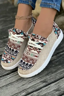 New Dear-Lover Vintage Aztec Patchwork Lace-up Decor Flat Shoes Brown