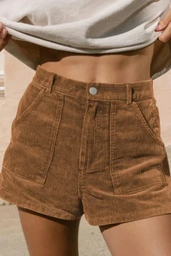 Outlet Dear-Lover Vintage Elastic Waist Back Pocketed Corduroy Shorts Brown