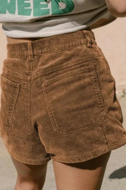 Outlet Dear-Lover Vintage Elastic Waist Back Pocketed Corduroy Shorts Brown