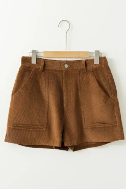 Outlet Dear-Lover Vintage Elastic Waist Back Pocketed Corduroy Shorts Brown