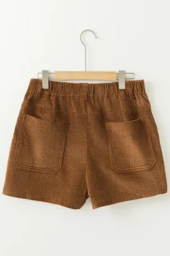 Outlet Dear-Lover Vintage Elastic Waist Back Pocketed Corduroy Shorts Brown