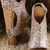Online Dear-Lover Vintage Floral Leather Rivet Hollowed Platform Sandals Brown