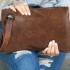 Online Dear-Lover Vintage Leather Oversized Clutch Bag Brown