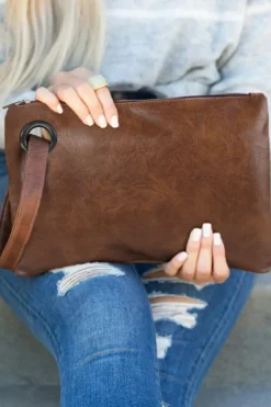 Online Dear-Lover Vintage Leather Oversized Clutch Bag Brown
