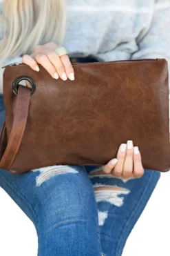 Online Dear-Lover Vintage Leather Oversized Clutch Bag Brown