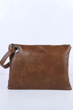Online Dear-Lover Vintage Leather Oversized Clutch Bag Brown