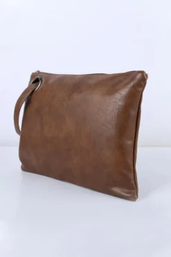 Online Dear-Lover Vintage Leather Oversized Clutch Bag Brown