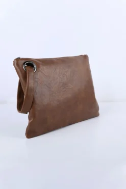 Online Dear-Lover Vintage Leather Oversized Clutch Bag Brown
