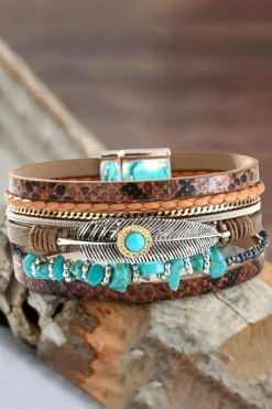 New Dear-Lover Vintage Turquoise Multi-layer Leather Bracelet Brown
