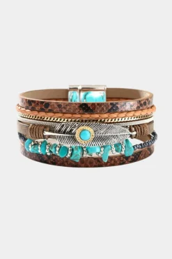 New Dear-Lover Vintage Turquoise Multi-layer Leather Bracelet Brown