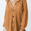 Online Dear-Lover Waffle Knit Button Up Casual Shirt Brown
