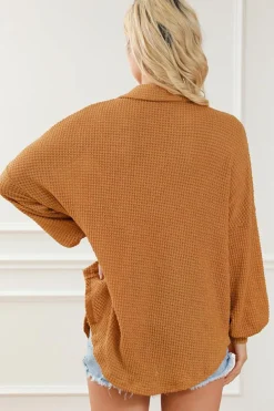 Online Dear-Lover Waffle Knit Button Up Casual Shirt Brown