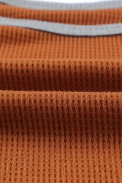 Hot Dear-Lover Waffle Knit Leopard Patchwork Long Sleeve Dress Brown