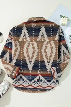 Outlet Dear-Lover Western Aztec Collared Button-up Sweatshirt Brown
