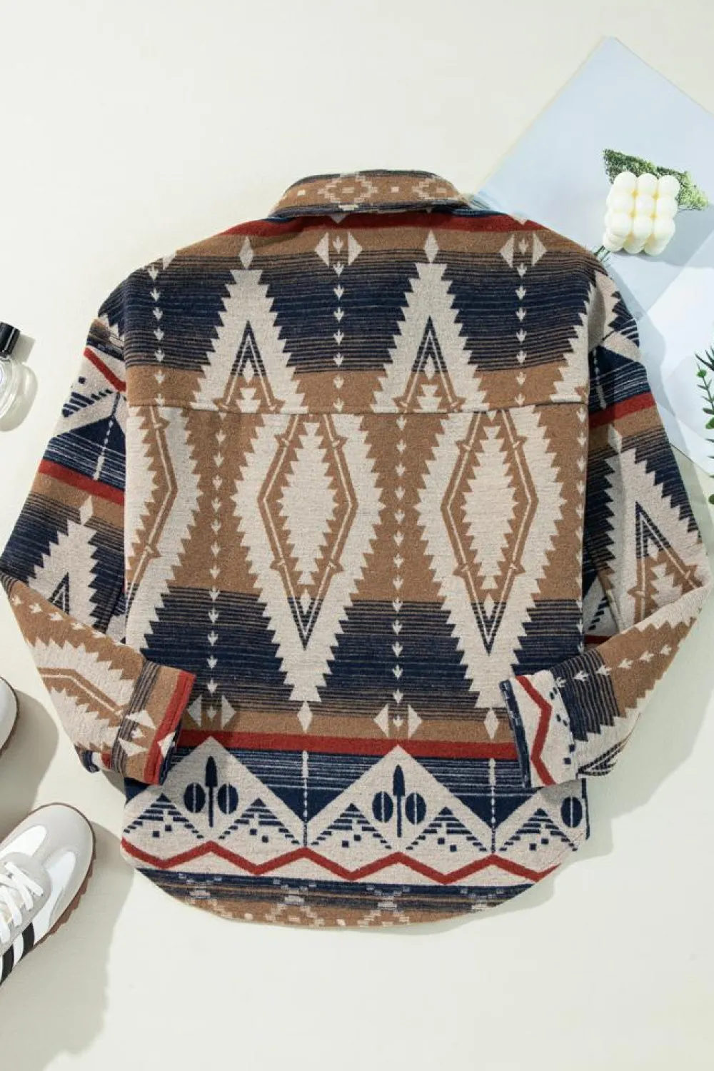 Outlet Dear-Lover Western Aztec Collared Button-up Sweatshirt Brown