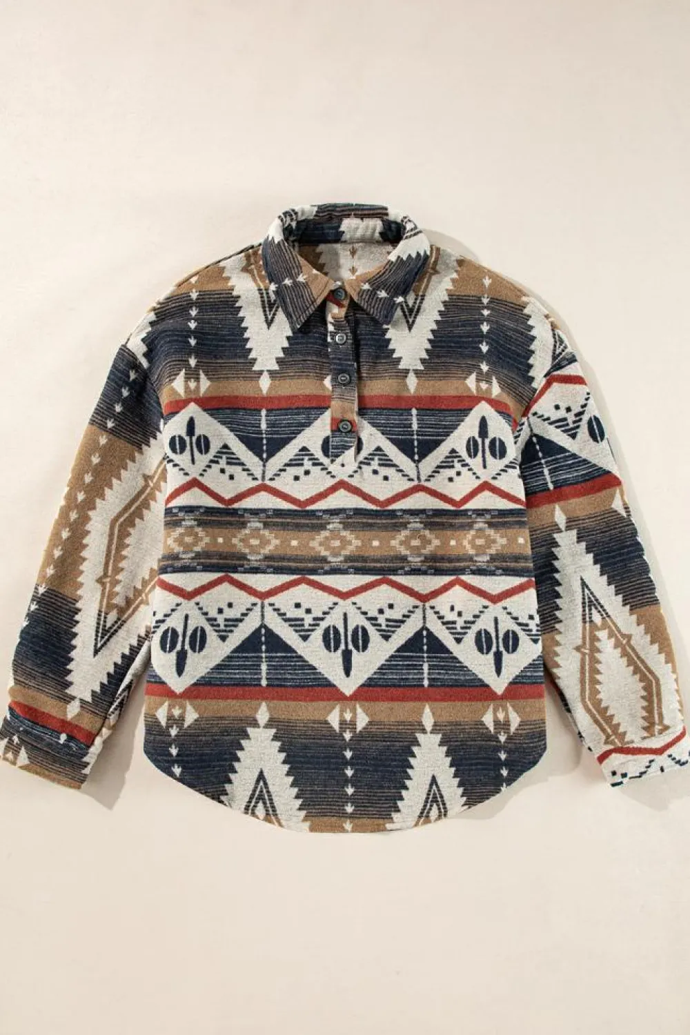 Outlet Dear-Lover Western Aztec Collared Button-up Sweatshirt Brown