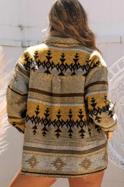 Online Dear-Lover Western Aztec Print Jacket Brown
