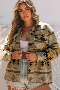 Online Dear-Lover Western Aztec Print Jacket Brown