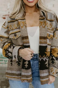 Online Dear-Lover Western Aztec Print Jacket Brown