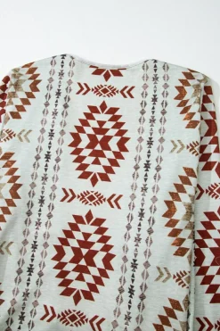 Sale Dear-Lover Western Aztec Printed Open Front Long Cardigan Brown