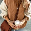 Online Dear-Lover Corduroy Fleece Patchwork Buttoned Bomber Jacket Buckskin