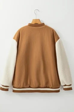 Online Dear-Lover Corduroy Fleece Patchwork Buttoned Bomber Jacket Buckskin