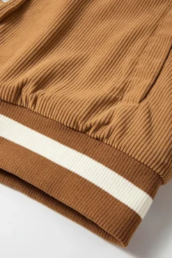 Online Dear-Lover Corduroy Fleece Patchwork Buttoned Bomber Jacket Buckskin