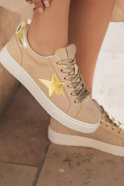 Sale Dear-Lover Star Glitter Patchwork Lace-up Sneakers Buckskin