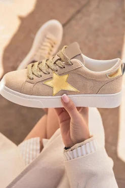 Sale Dear-Lover Star Glitter Patchwork Lace-up Sneakers Buckskin