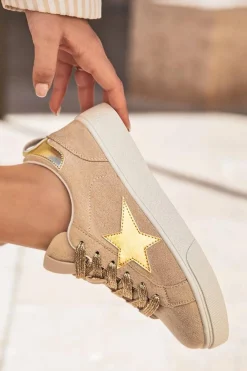 Sale Dear-Lover Star Glitter Patchwork Lace-up Sneakers Buckskin