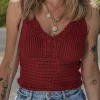 Hot Dear-Lover Cable Knit Pointelle Slim Fit V Neck Sweater Vest Burgundy