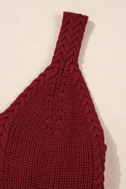 Hot Dear-Lover Cable Knit Pointelle Slim Fit V Neck Sweater Vest Burgundy