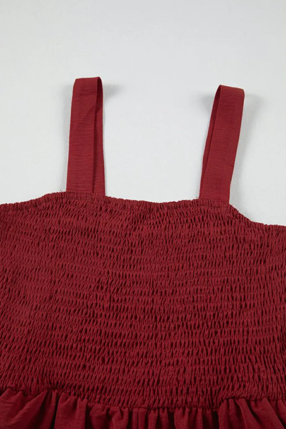 Discount Dear-Lover Casual Pocketed Smocked Sleeveless Romper Burgundy