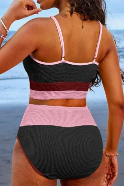 Online Dear-Lover Color Block High Waisted Sexy Bikini Set Burgundy