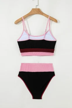 Online Dear-Lover Color Block High Waisted Sexy Bikini Set Burgundy