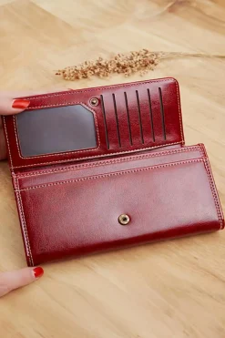 Outlet Dear-Lover Faux Leather Vintage Decor Bifold Long Wallet Burgundy
