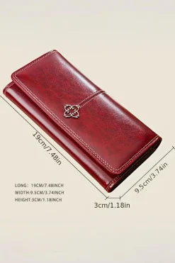 Outlet Dear-Lover Faux Leather Vintage Decor Bifold Long Wallet Burgundy
