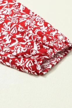 Online Dear-Lover Floral Print Smocked Tie Neck Blouse Burgundy