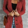 New Dear-Lover Burgundy Front Pocket and Buttons Closure Cardigan Fiery Red