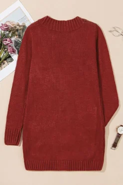 New Dear-Lover Burgundy Front Pocket and Buttons Closure Cardigan Fiery Red
