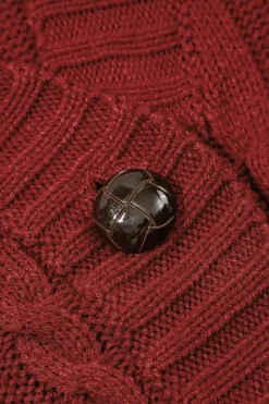 New Dear-Lover Burgundy Front Pocket and Buttons Closure Cardigan Fiery Red