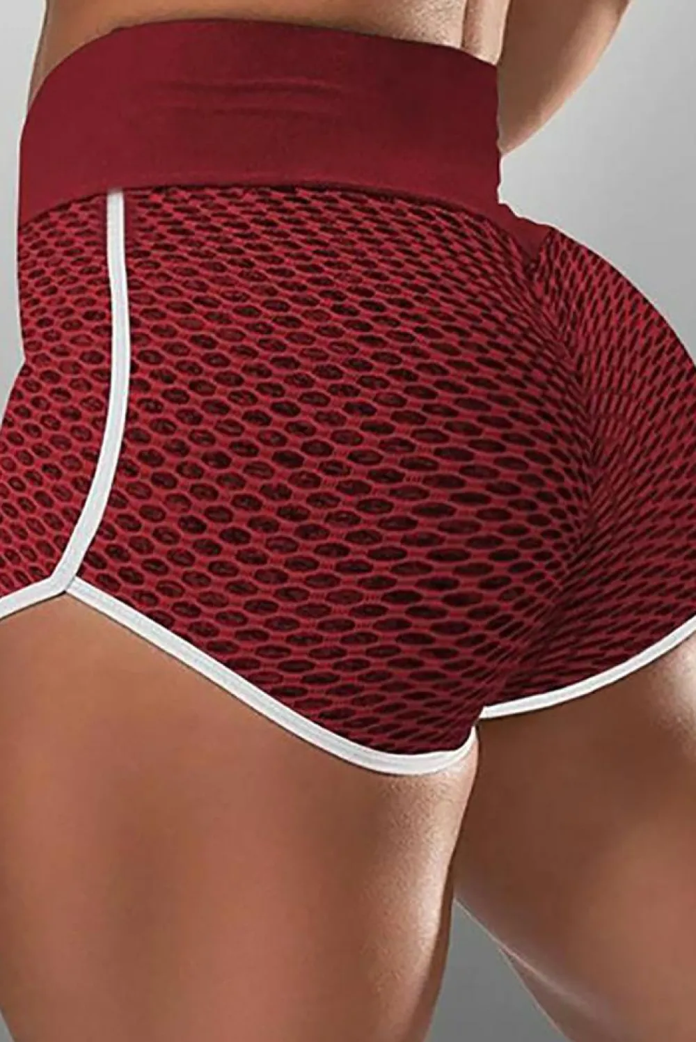 Sale Dear-Lover Burgundy High Waist Honeycomb Contrast Stripes Butt Lifting Yoga Shorts Fiery Red