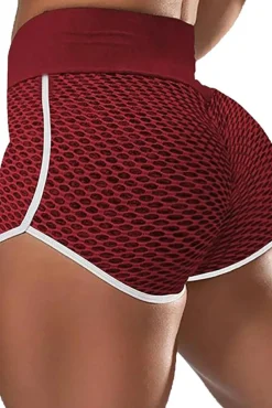 Sale Dear-Lover Burgundy High Waist Honeycomb Contrast Stripes Butt Lifting Yoga Shorts Fiery Red