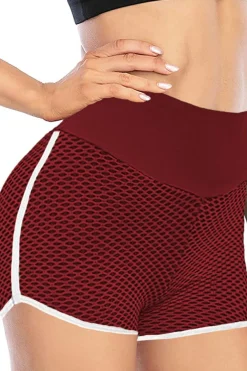 Sale Dear-Lover Burgundy High Waist Honeycomb Contrast Stripes Butt Lifting Yoga Shorts Fiery Red