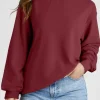 Hot Dear-Lover Plain Drop Shoulder Crewneck Pullover Sweatshirt Burgundy